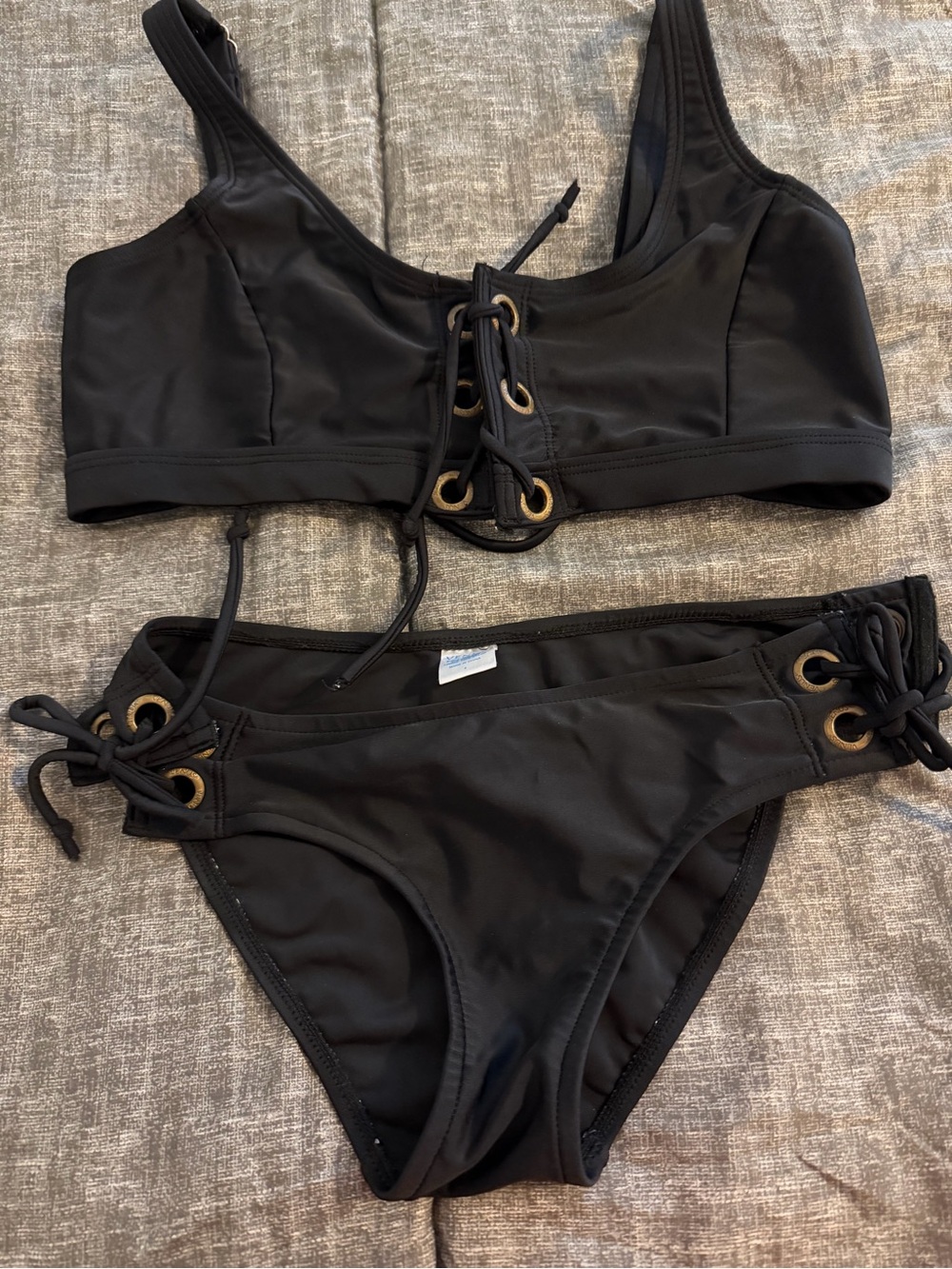Black Lace-Up Bikini Set - Women Swim